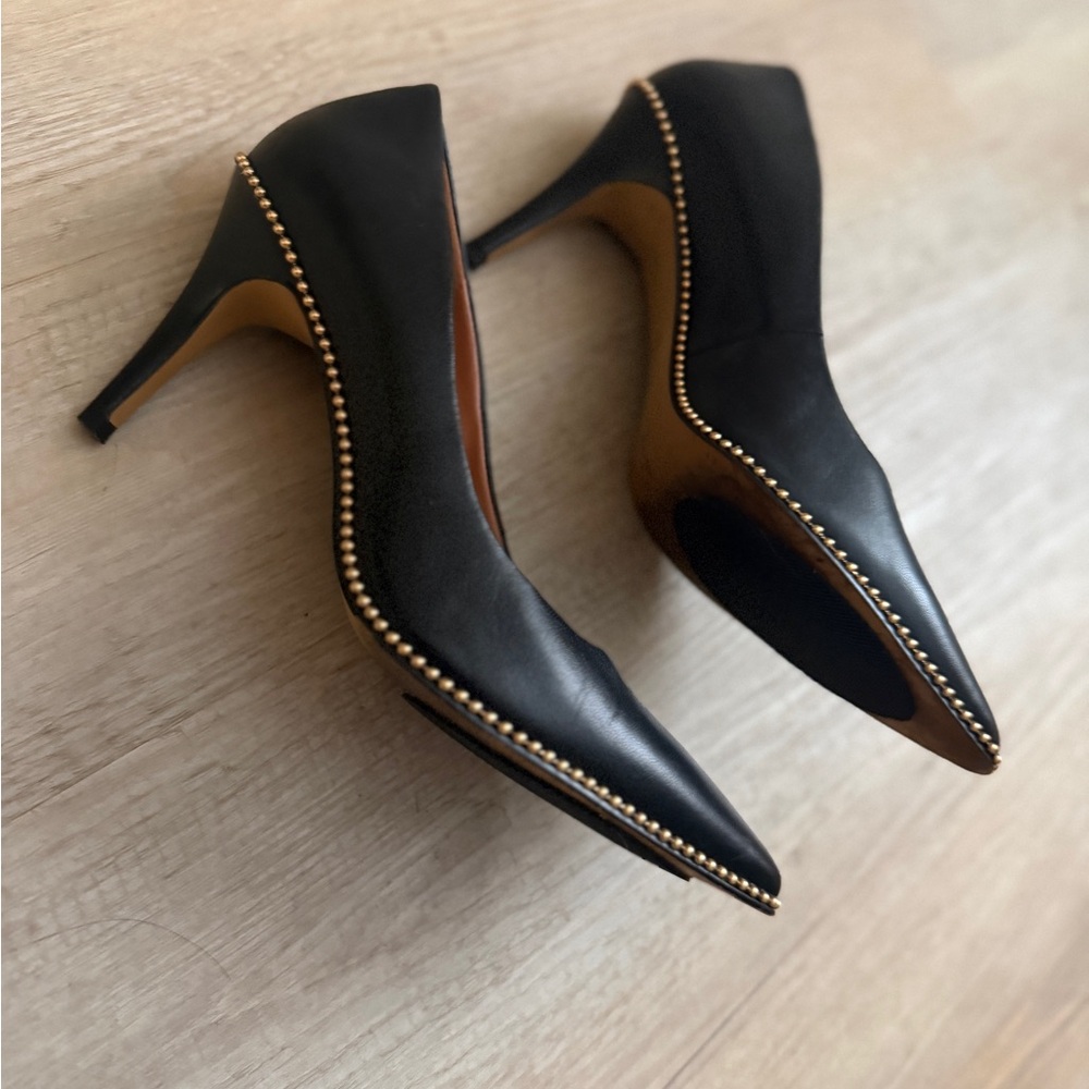 Coach Black Leather Heels with Gold Accents size8 - Picture 2 of 5